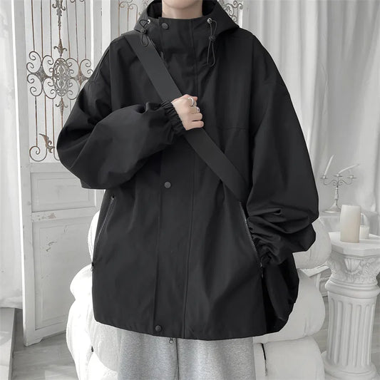 maoxiangshop Hooded Jacket for Men Bomber Jacket Men's Windbreakers Zipper Coats Spring Autumn Loose Cargo Jacket Men Casual Sportswear