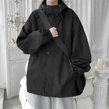 maoxiangshop 2024 Men Hooded Jacket Men Bomber Jacket Mens Windbreakers Zipper Coats Spring Autumn Loose Cargo Jacket Men Casual Sportswear