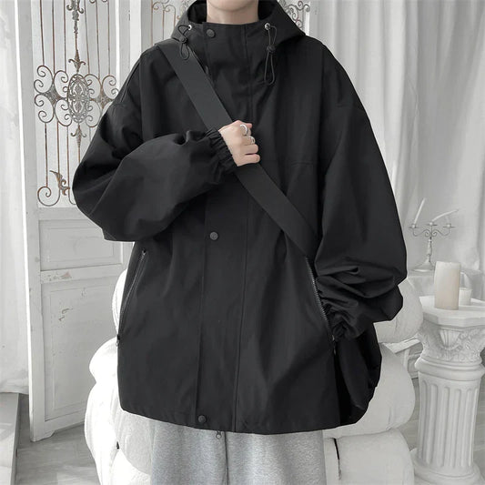 maoxiangshop 2024 Men Hooded Jacket Men Bomber Jacket Mens Windbreakers Zipper Coats Spring Autumn Loose Cargo Jacket Men Casual Sportswear