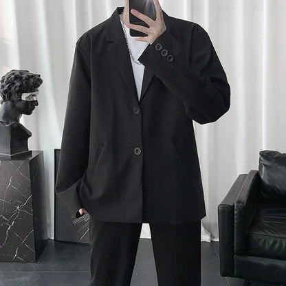 maoxiangshop Blazers Men Casual Solid Color Loose Long Sleeve Suit Jacket Streetwear for Male Daily Outerwear Autumn Suit's Tops Chic