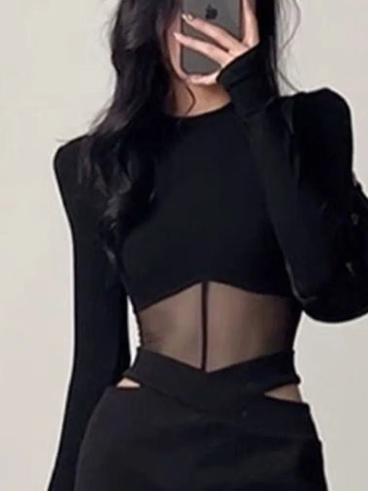 maoxiangshopSummer Women T Shirt Girls T-Shirt Woman Clothes Long Sleeve Tops Spring Black Slim Tshirt Female Crop Top Tee Sexy Skinny Y2k