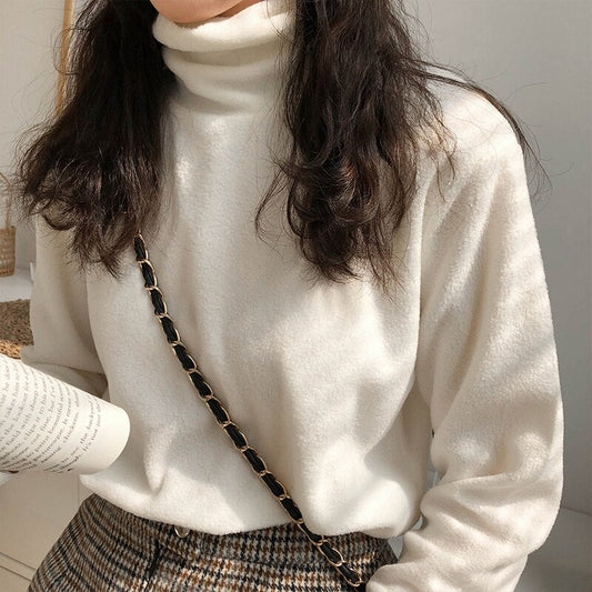 Y2K Sanding Stretch Women Sweaters Turtleneck Pullovers soft Primer Shirt Long Sleeve Korean Sweater Autumn Winter Solid