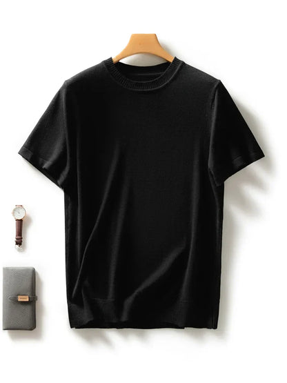 maoxiangshop Spring Summer Men's O-neck Wool Knitted T-shirt Smart Casual Basic Sleeveless Pullover Sweater 30% Merino Wool Knitwear Tops