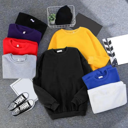maoxiangshop Harajuku Sweatshirts Men's Autumn Korean Solid Color Fleece Oversized Pullovers Casual O Neck Basic Tops Hip Hop Streetwear