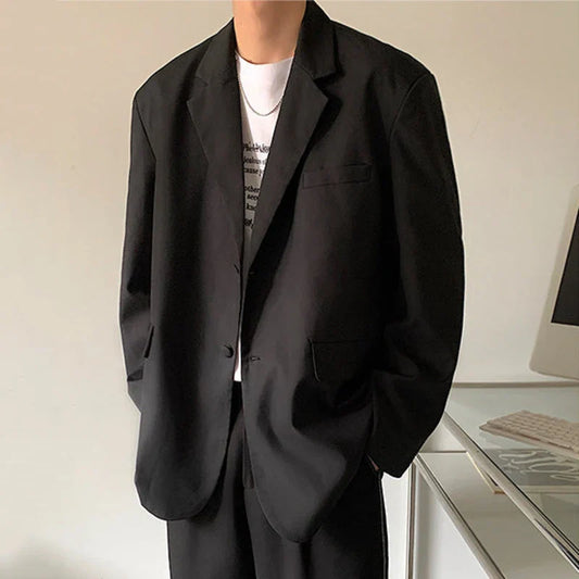 maoxiangshop New Autumn Men's Blazer Casual Back Letter Printing Design Shoulder Pads Loose Tops Korean Trendy Male Suit Jacket