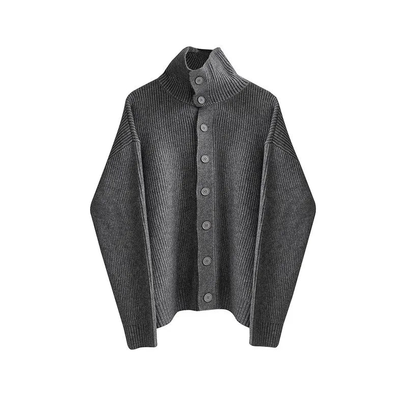 maoxiangshop Winter Clothing Men's Luxury Knitted Jacquard Turtleneck Cardigan Sweatercoat Long Sleeve Casual Buttons Solid Color Coat