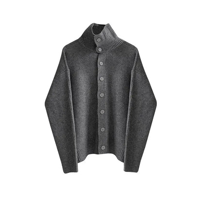 maoxiangshop Winter Clothing Men's Luxury Knitted Jacquard Turtleneck Cardigan Sweatercoat Long Sleeve Casual Buttons Solid Color Coat