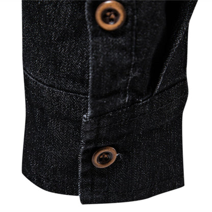 maoxiangshop Brand Elastic Cotton Denim Shirt Men Long Sleeve Quality Cowboy Shirts for Men Casual Slim Fit Mens Designer Clothing