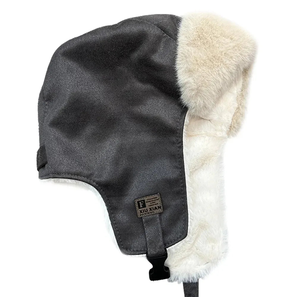maoxiangshop  -  Women Bomber Hat Suede Plush Lined Trapper Cap Winter Warmer Windproof Russian Pilot Caps Ear Protect Skiing Riding Leifeng Hats