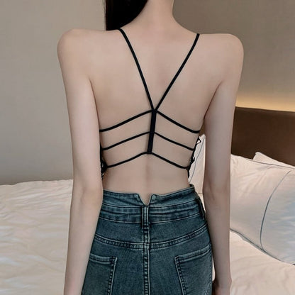 maoxiangshop New Women Hollow Out Bralette Solid Color Beauty Back Lace Underwear Sexy Vest Female Add Pad Wireless Bra Suspender Top