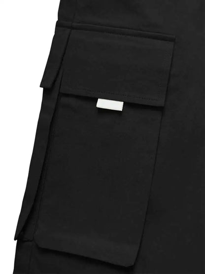 maoxiangshop Men's Cargo Pant Solid Mid-waist Elastic Tooling Trousers Techwear Sweatpants with Flap Pocket Drawstring Beam Feet Pants