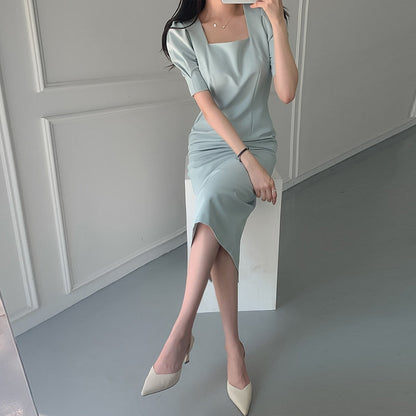 maoxiangshop Vintage Dresses for Women Party Elegant Square Collar Vestidos Bodycon Work Office Lady Female Woman Dress Clothes Summer