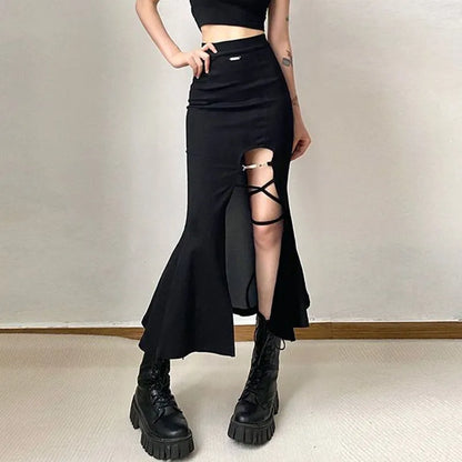 maoxiangshop High Waist Women Mermaid Skirts American Style Designed Bandage Split Midi Skirt Y2K Fashion Streetwear Female Skirts Spring New