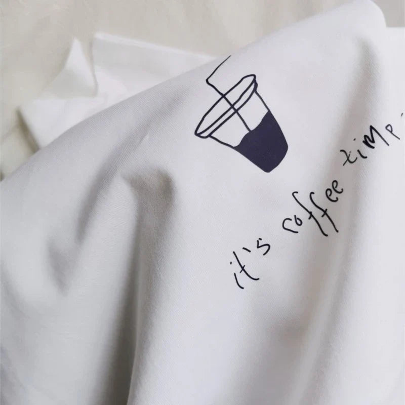 maoxiangshop  -  It Is Coffee Time Letter Print Casual Summer T-shirt Coffee Cup Pattern Cute Short Sleeve Tee Cotton Fashion Streetwear Top 2024