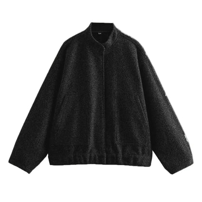 maoxiangshop -  Solid Bombers Jackets Coat For Women Loose Long Sleeve With Button Outwear Tops Autumn Fashion Casual Female Pocket Jacket