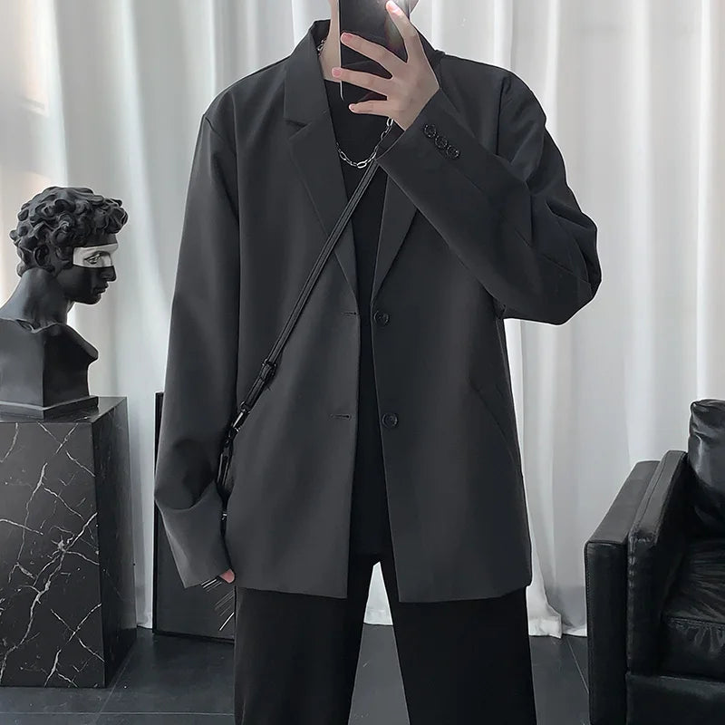 maoxiangshop Blazers Men Casual Solid Color Loose Long Sleeve Suit Jacket Streetwear for Male Daily Outerwear Autumn Suit's Tops Chic