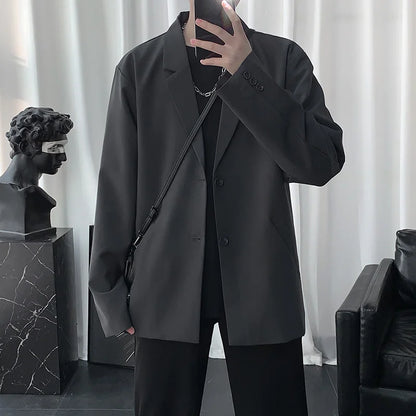 maoxiangshop Blazers Men Casual Solid Color Loose Long Sleeve Suit Jacket Streetwear for Male Daily Outerwear Autumn Suit's Tops Chic