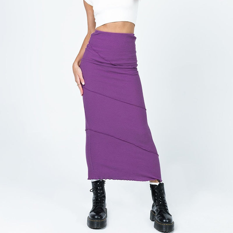 maoxiangshop 90s Vintage Black High Waist Bodycon Maxi Skirt Chic Women Fashion Casual Slim Fit Pencil Long Skirt Harajuku Streetwear