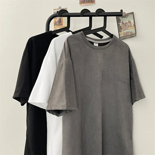 maoxiangshop Summer Short Sleeved T-shirt Men Oversized Fashion Retro Casual T Shirt Men Streetwear Hip-hop Loose Suede T Shirt Mens Top