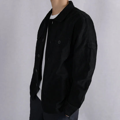 maoxiangshop 100% Cotton Tooling Japanese Jacket, New Coat Men's Long Sleeve Khaki Shirt, Casual Cotton Comfortable Thick Shirt camping