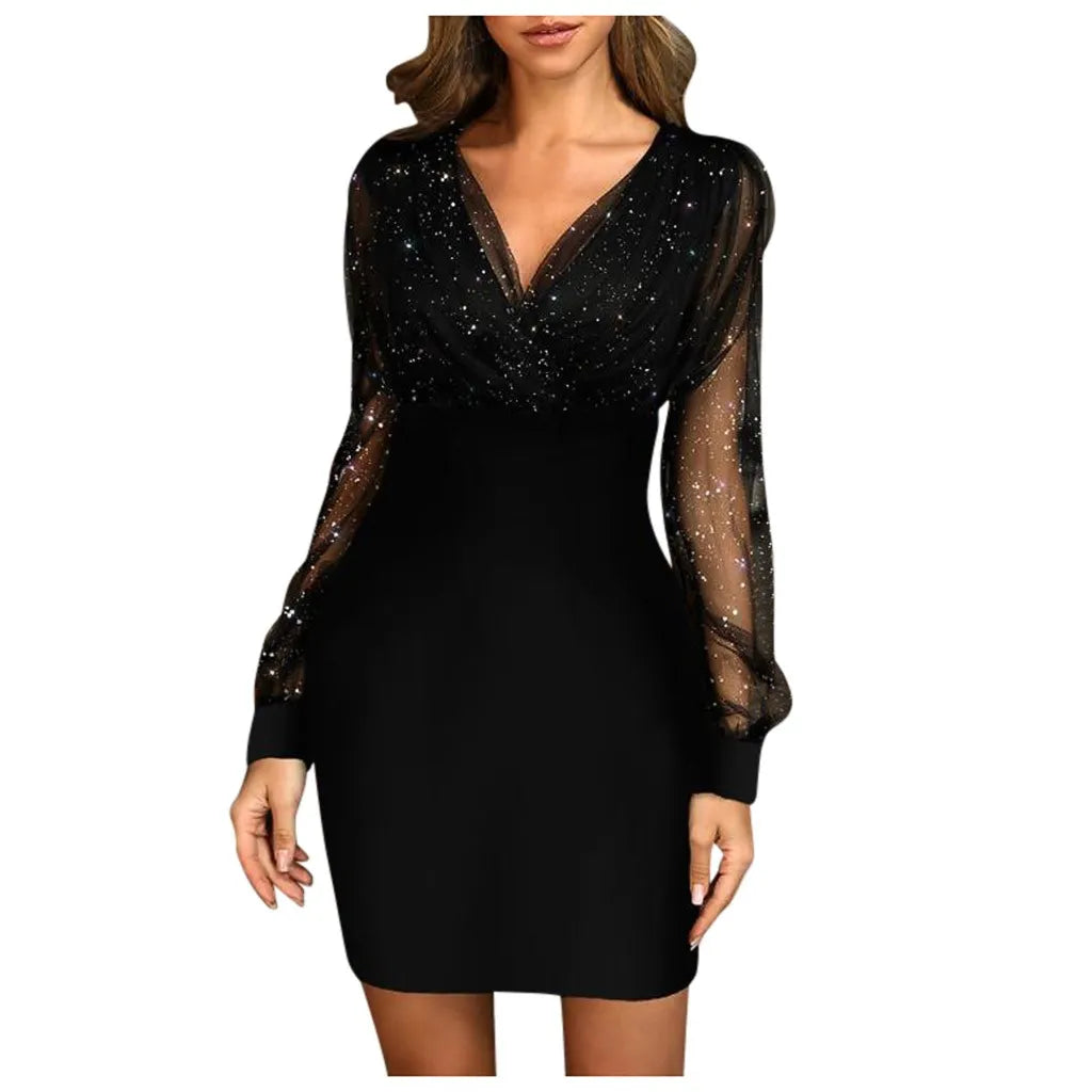 maoxiangshop Autumn Winter Wonen Sequins Sexy New Summer Female Black Retro Elegant Party Culb Dress