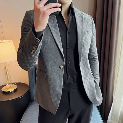 maoxiangshop Plus Size 5XL-M Luxury Checkered Slim Fit Business Blazers Mens 2024 Formal Single Button Fashion Social Party Suit Jacket