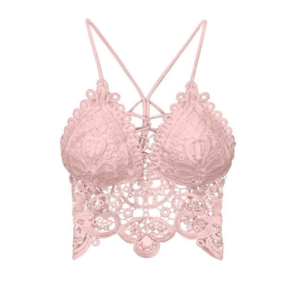 maoxiangshop New Women Hollow Out Bralette Solid Color Beauty Back Lace Underwear Sexy Vest Female Add Pad Wireless Bra Suspender Top