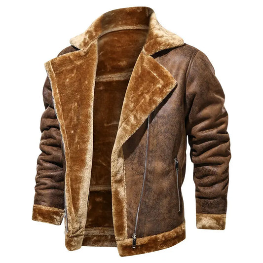 maoxiangshop Men's Autumn and Winter PU Leather Jacket New Oversized Plus Velvet Thick Leather Jacket Youth Fashion PU Leather Jacket Coat