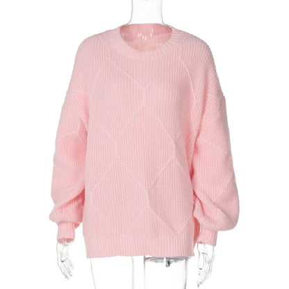 maoxiangshop  -  Knitted Sweater Pullover Women's Solid O-Neck Ribbed Long Sleeve Fashion Office Sweater Loose Casual Autumn Sweater 2024