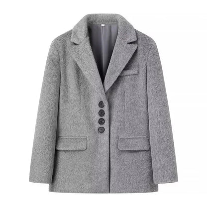 maoxiangshop  -  New Women's Collar Plush Jacket Elegant Loose Chic Coat Winter Thicken Fashion Office Ladies Warm Button Plush Jacket