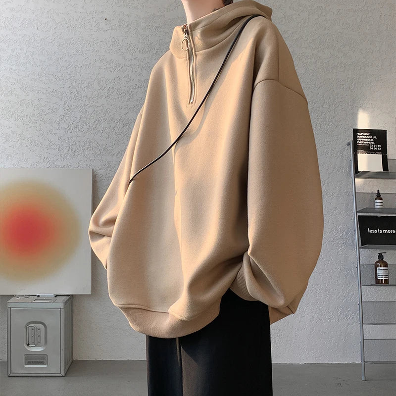 maoxiangshop Turtleneck Hoodie Zipper Pullovers Streetwear Hip Hop Hooded Sweatshirt Men Clothing Korean Couples Harajuku Coat