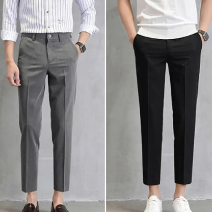 maoxiangshop Popular Men Trousers Breathable Men Suit Pants Soft Fabric Gentle Mid Waist Ankle Length Business Pants