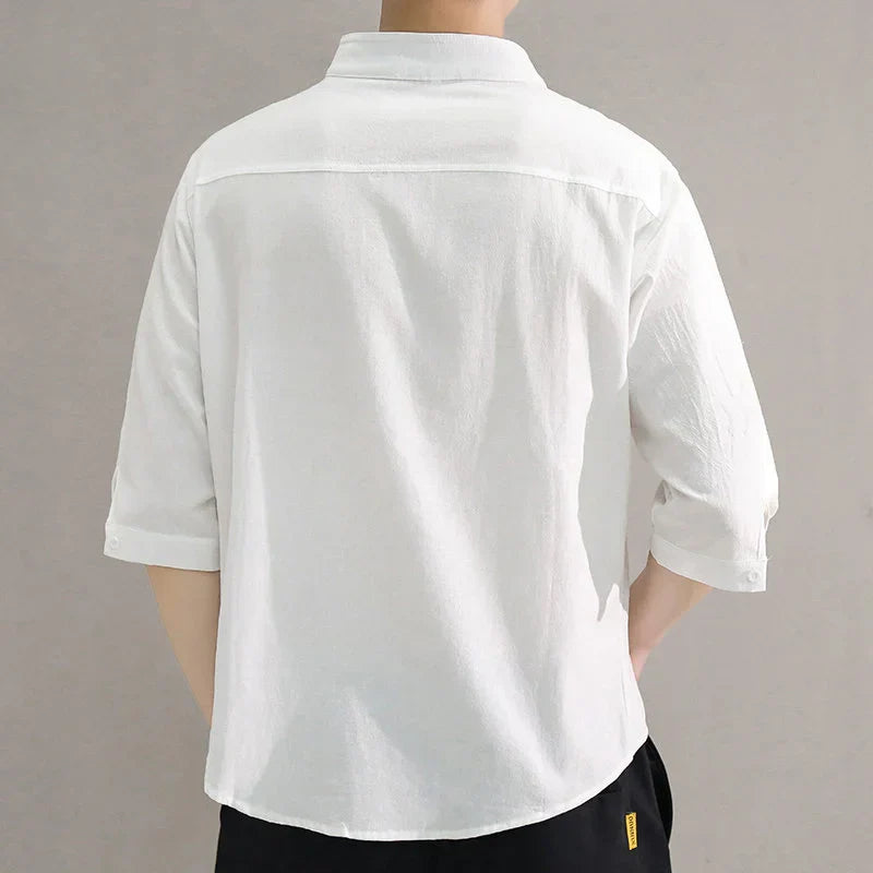 maoxiangshop Spring and Summer Stand Collar Five-point Mid-sleeve Fashionable Men's Short-sleeved Shirt Seven-point Sleeve Large Size Men's