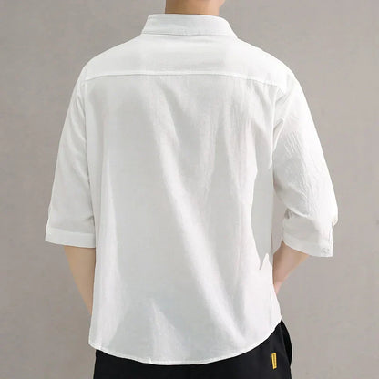 maoxiangshop Spring and Summer Stand Collar Five-point Mid-sleeve Fashionable Men's Short-sleeved Shirt Seven-point Sleeve Large Size Men's