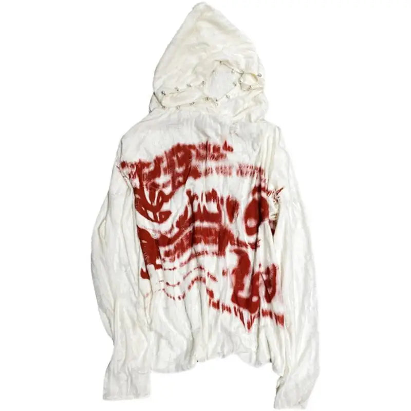 maoxiangshop Deeptown Gothic Punk Graphic Print Hoodies Women Grunge Kpop Oversized Hooded Sweatshirt Harajuku Hollow Out Y2K Tops Streetwear