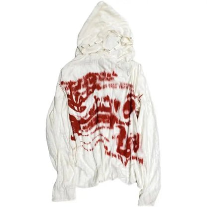 maoxiangshop Deeptown Gothic Punk Graphic Print Hoodies Women Grunge Kpop Oversized Hooded Sweatshirt Harajuku Hollow Out Y2K Tops Streetwear