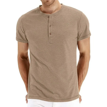 maoxiangshop Brand Quality Cotton Men T-shirt Henry Neck Fashion Design Slim Fit Solid T-shirts Male Tops Tees Short Sleeve T Shirt For Men