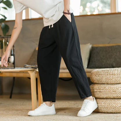 maoxiangshop Summer Men's Trousers Cotton Linen Fashion Casual Pants Solid Color Breathable Loose Shorts Straight Pants Streetwear M-5XL