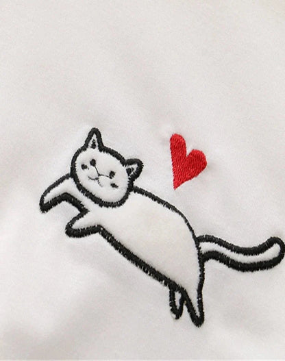 maoxiangshop Women Black Cartoon Cat Embroidery Hooded Sweatshirt Lace Up Korean Hoodies Summer Harakuju Casual Cute