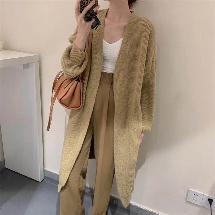 maoxiangshop Cardigan Sweater Knitted Open Front Long Sleeve Cardy Womens Autumn Winter Outfit