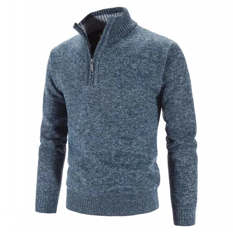 maoxiangshop Autumn Winter Thick Knitted Sweater Men Pullovers Solid Color Zipper Mock Neck Slim Fit Knit Pullovers Men Causal Sweater Man