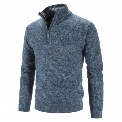 maoxiangshop Autumn Winter Thick Knitted Sweater Men Pullovers Solid Color Zipper Mock Neck Slim Fit Knit Pullovers Men Causal Sweater Man