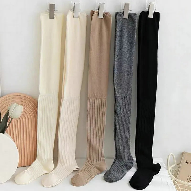 maoxiangshop Solid Color Thigh High Stockings Women Trendy Casual Over The Knee Female Long Socks Thermal Warm Cotton Tall Tube Leggings