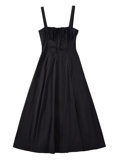 Chu Sau beauty 2024 Women Fashion Sweet Bow Tie French Midi Dress Cute Square Collar Sexy Slim Backless Split Straped Dresses