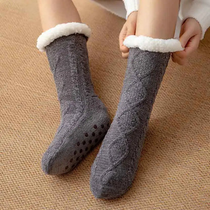 maoxiangshop Thickened Winter Woven Thermal Cashmere Socks Floor Socks Women's Carpet Home Plus Socks Velvet Sleep Socks Slippers Leg Cover