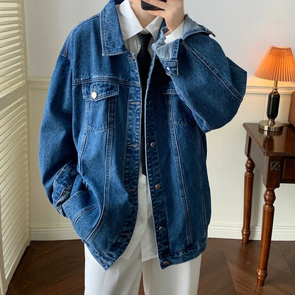 maoxiangshop Plus Size 5XL-M Black Denim Jacket Mens Turn Down Collar Jeans Coats Multi-pockets Overalls Streetwear Loose Casual Men Clothing
