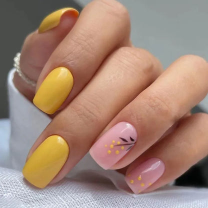 maoxiangshop 24Pcs Blue Flower False Nails Almond Cute Heart with French Design Detachable Fake Nails Artificial Press on Nails Tips Art