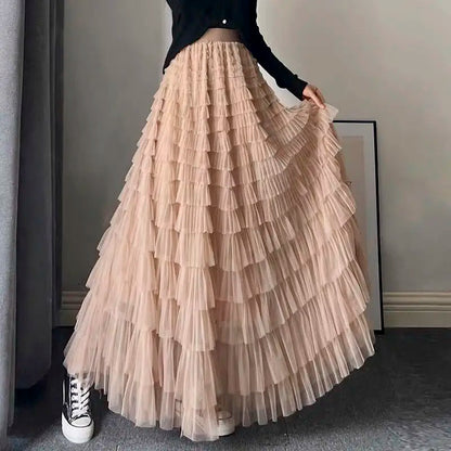 maoxiangshop Fairy Heavy Industry Net Yarn Cake Skirt Women's Spring Summer Long Ankle Design Sense Niche Figure Wide Hem Long Skirts Woman