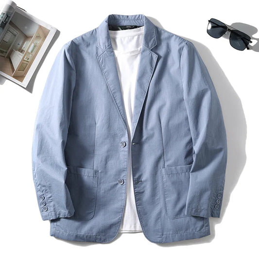 maoxiangshop Suit Jacket Men Clothing Single Breasted Pocket Casual Blazer Spring Summer Fashion Thin Solid Long Sleeve Sunscreen Tops