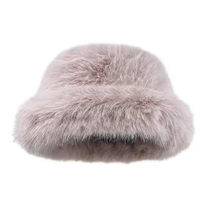 maoxiangshop  -  Y2K Fluffy Faux Fur Bucket Hat Women Winter Warm Thick Plush Ear Warmer Panama Fisherman Cap Lady Luxury Elegant Party Basin Hat